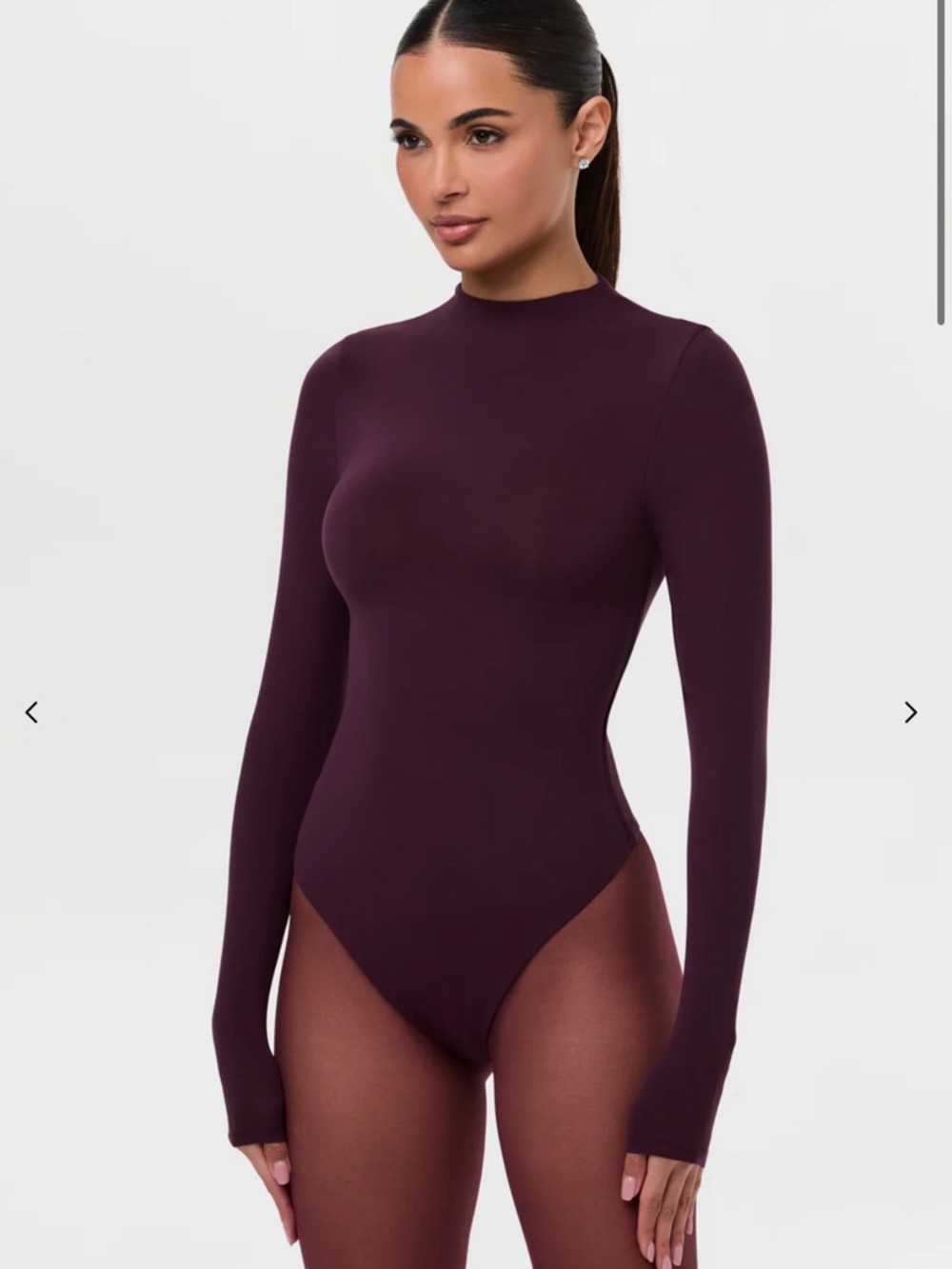 naked wardrobe Plum Long-Sleeve Mock Neck Bodysuit +++++ Shorts and stockings